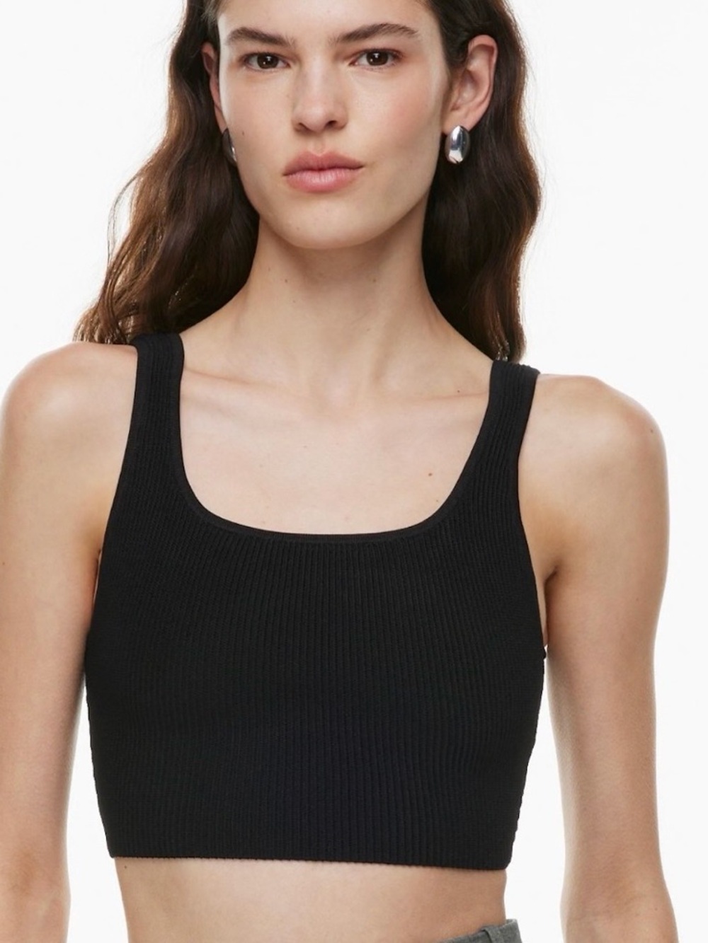 Babaton Black Ribbed Square-Neck Crop Top